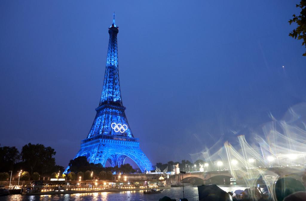 PHOTO: The Eiffel Tower is illuminated during the opening ceremony of the Paris 2024 Olympic Games, in Paris, France, 26 July 2024. Xinhua